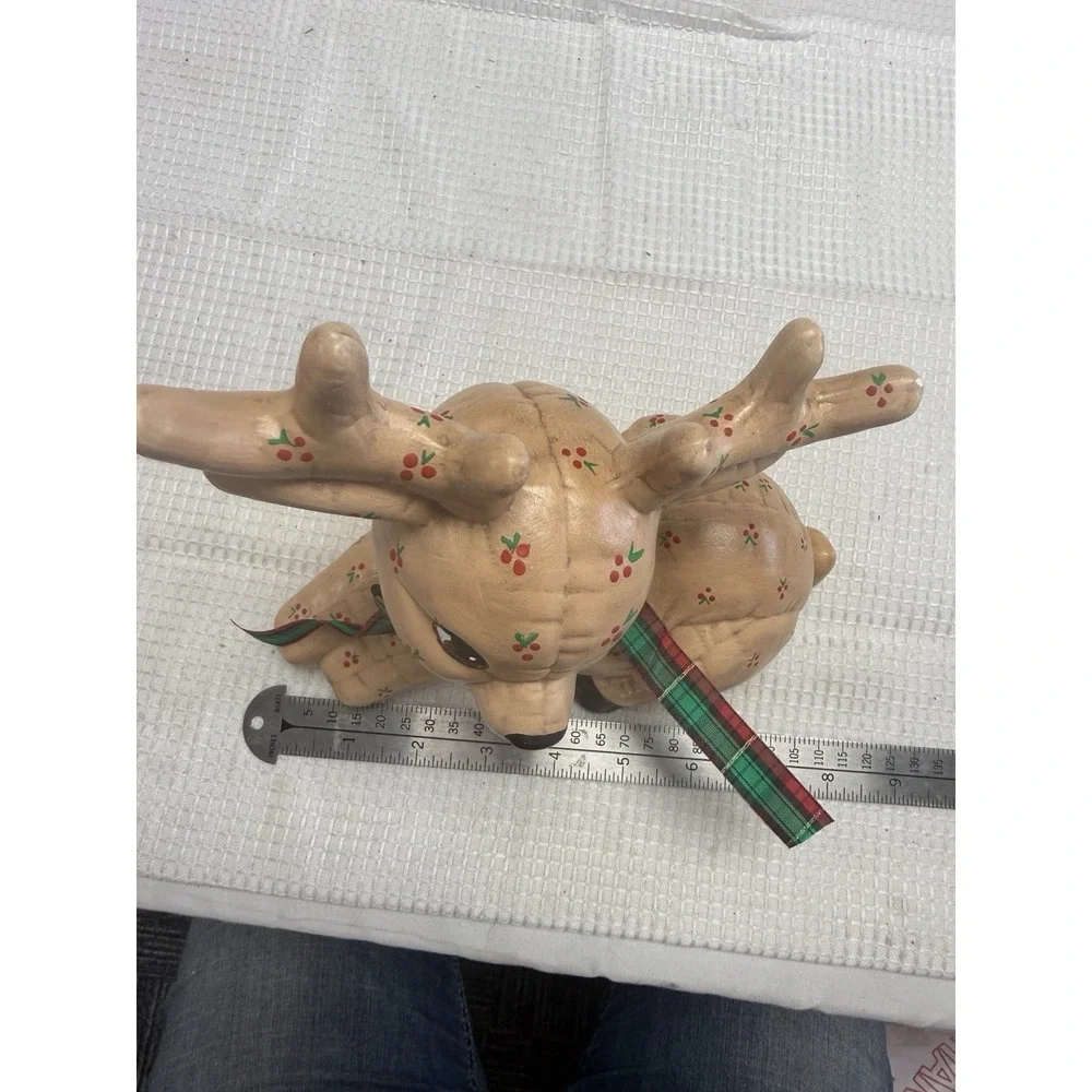 Vintage Hand Painted Kimple Ceramic Mold Quilted Christmas Reindeer Figurine